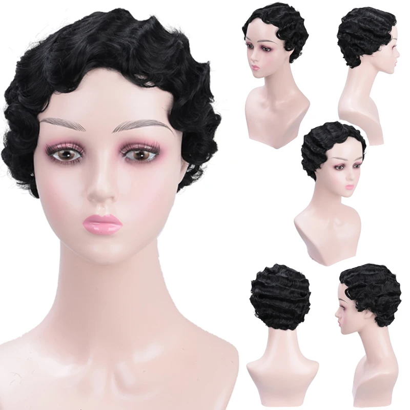 XG короткие кудрявые парики для афро американских женщин коричневый черный палец