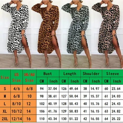 

Summer Boho Women Sexy Leopard Print Wrap Dress Chic Casual Bandage Bodycon Long Maxi Sleeve V Neck Loose Dresses