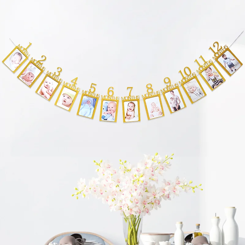Лидер продаж! 12 месяцы фоторамка бумажный баннер украшение на первый день
