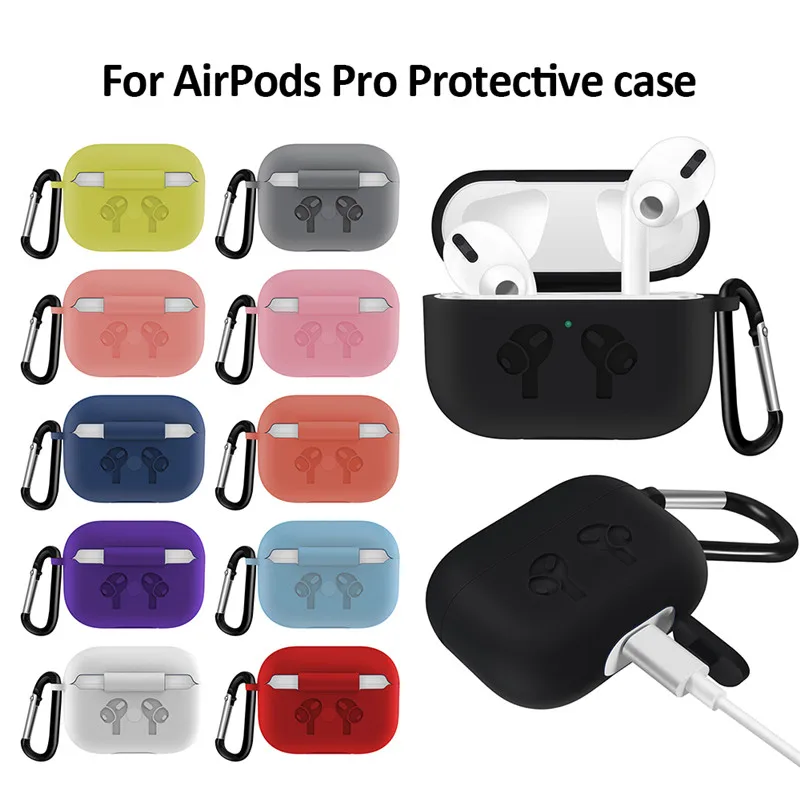 

Soft Silicone Case Cover with Hook For Airpods Pro Charging Box Silicone Protective Cover For Airpods Pro TWS Bluetooth Earphone