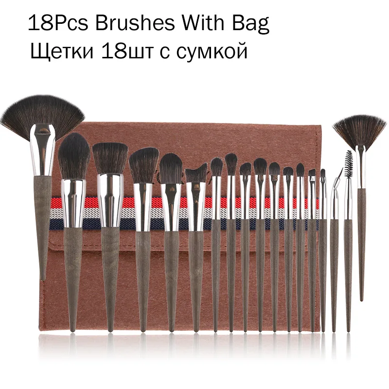 18Pcs withbag ZOREYA, 18 шт., кисти для макияжа, Профессиональные синтетические кисти для макияжа, набор, пудра, основа для губ, тени для век, косметические инструменты, набор - Handle Color: 18Pcs withbag