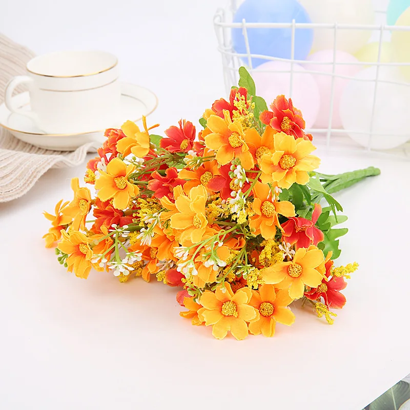 Красочные маргаритки Искусственный Пион из шелка Цветы Букет 7 большая голова и 4