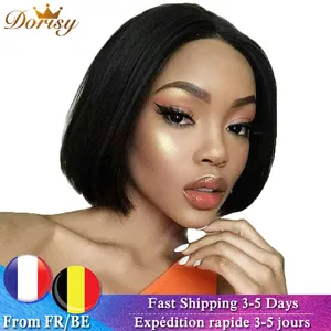 Парик на шнурке Bob, Короткие парики из человеческих волос человеческие волосы, Короткие парики, перуанские прямые волосы для чернокожих женщин, натуральные волосы Remy