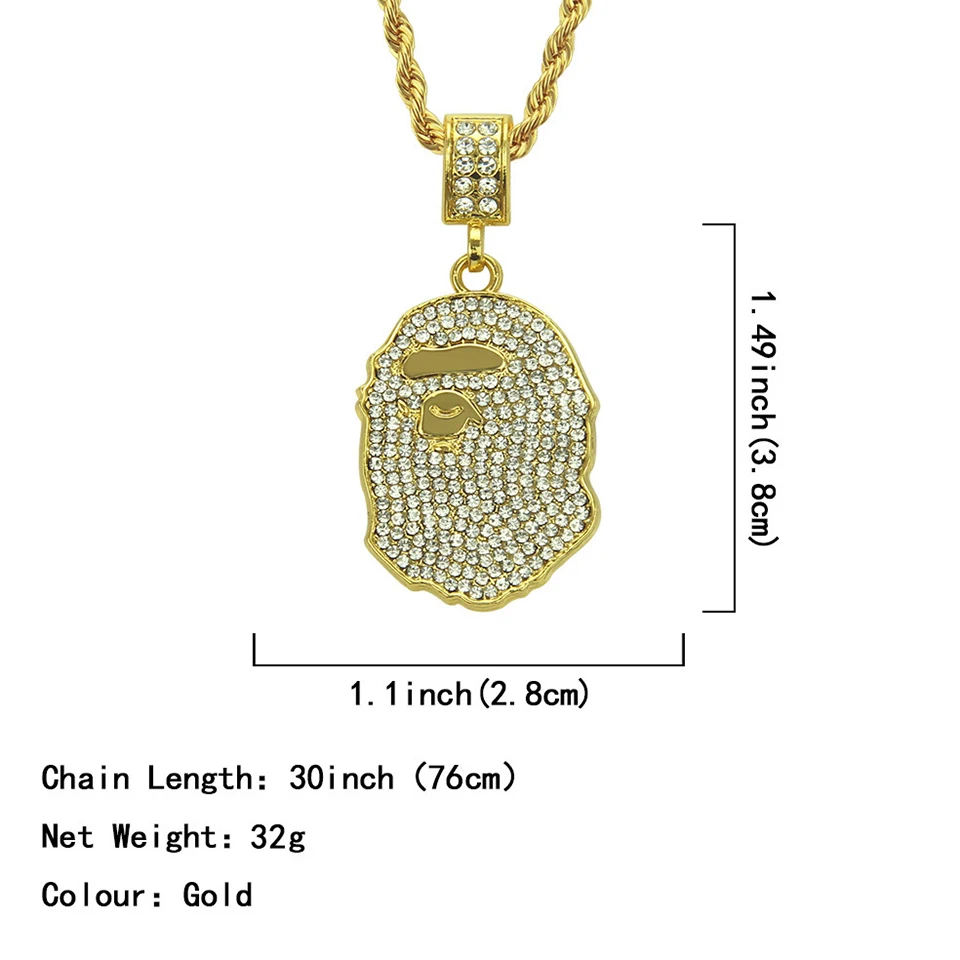 Ape Zircon Pendant Necklace Hiphop Rock Street Culture Titanium Stainless Steel Inlaid Zircon Chain Necklace Man Jewelry Gift