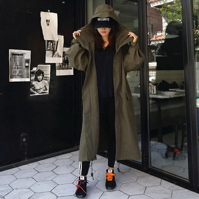 Тренчкот женский в Корейском стиле свободная ветровка болотного цвета с