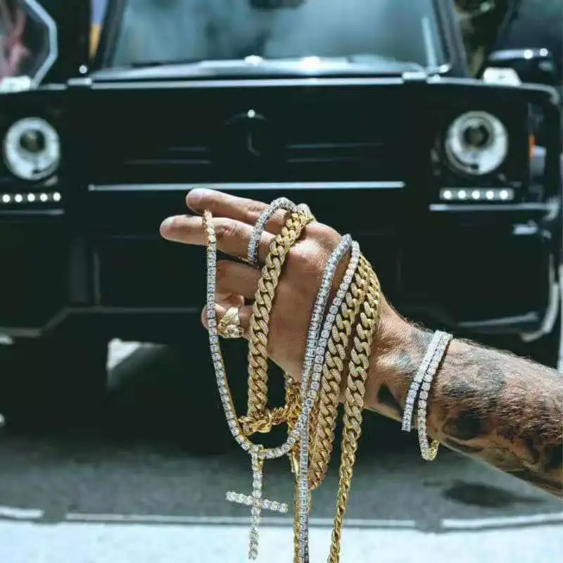 

Tennis Chain Bracelet Necklace Watch Men Fashion Hip-Hop Jewelry Watch Set Watch Women Choker