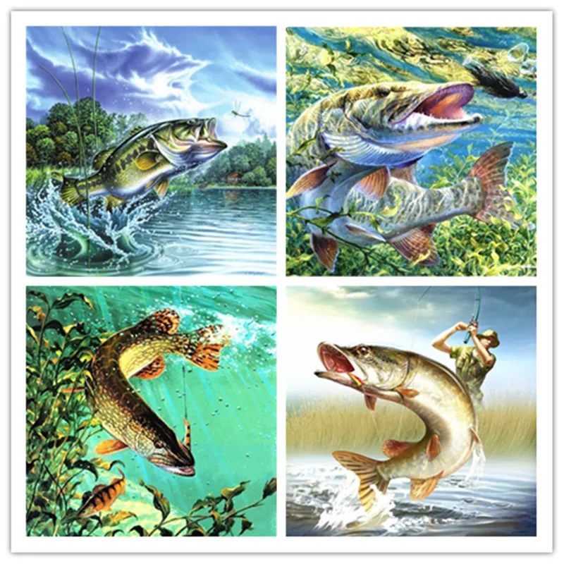 DIY картина из бисера пейзаж рыба алмазная вышивка полное бурение новый крестиком
