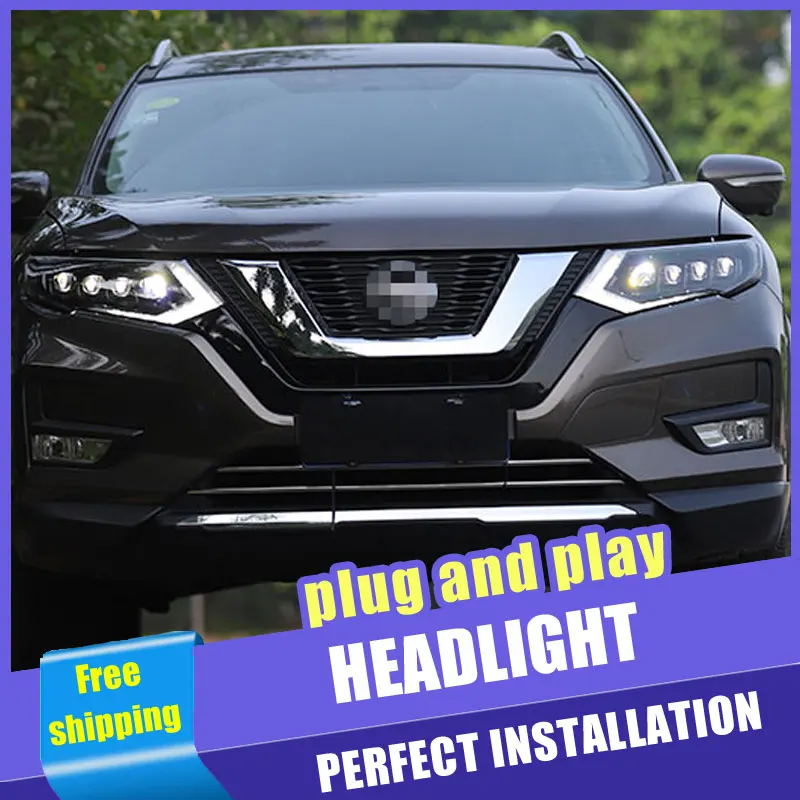 

2PCS Car Style LED headlights for Nissan X-Trail 17-19 for X-Trail head lamp LED DRL Lens Double Beam H7 HID Xenon bi xenon lens