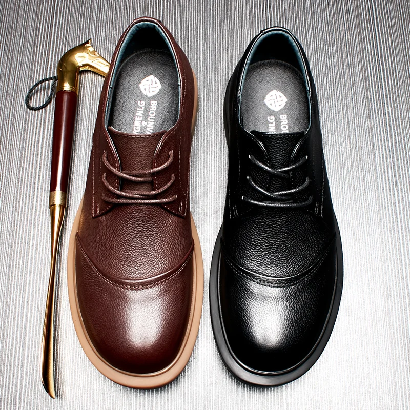 High Quality Genuine Leather Shoes Men Lace-Up Business Dress soft sole comfortable cowhide spring autumn | Обувь