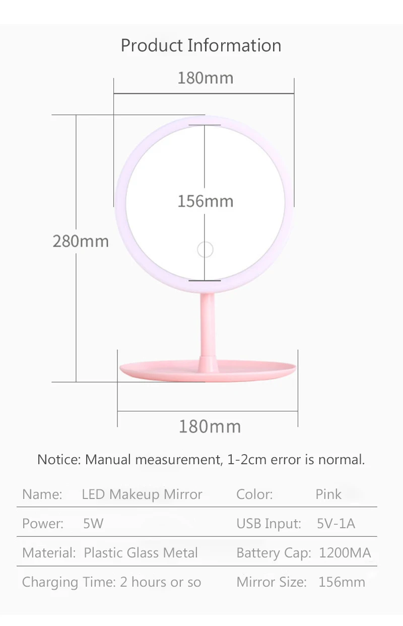 

Led Light Makeup Mirror Storage LED Face Mirror Adjustable Touch Dimmer USB Led Vanity Mirror Table Desk Cosmetic Mirror