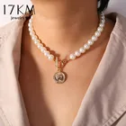 17KM Vintage 2020 элегантные жемчужные ожерелья-чокер с цветком для женщин, золотая монета, кулон с бантом, ожерелье, длинная цепочка, ювелирные изделия, подарки для вечеринок