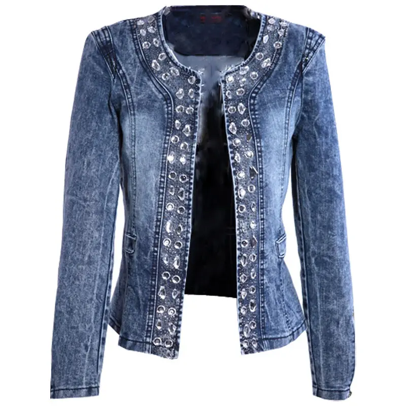 

denim Jeans Jackets Women Chaqueta Mujer Autumn Denim Jacket Casaco Women Crystal Slim Short Outwear Plus Size S-4XL WWJ920