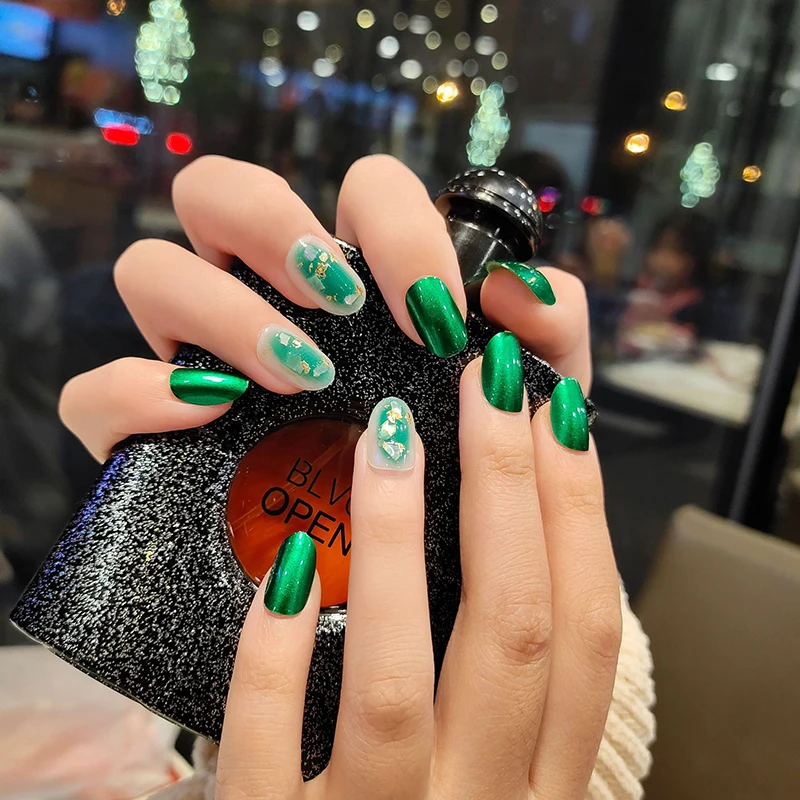 24 шт./упаковка накладные ногти зеленого цвета овальной формы водонепроницаемые с