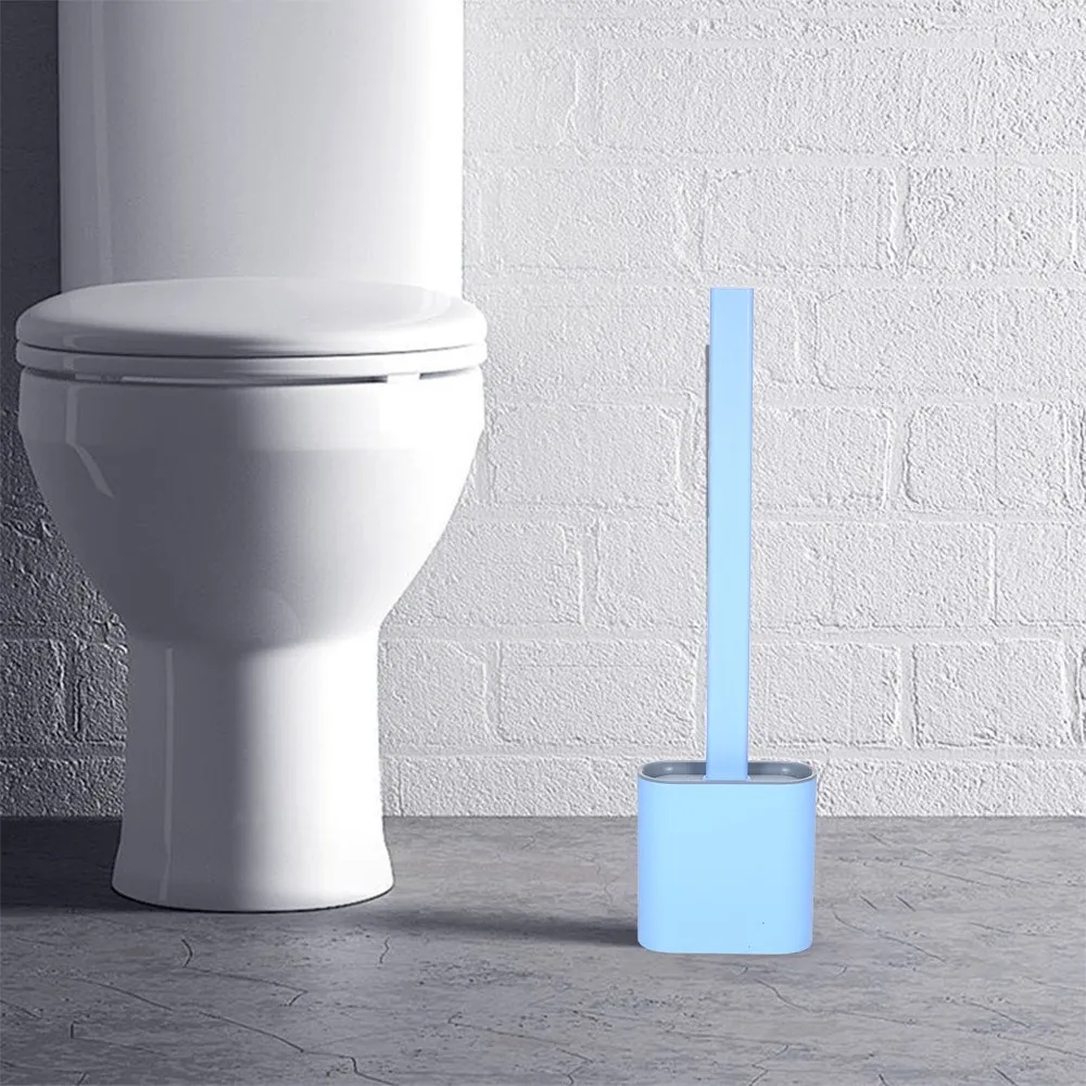 

Flat Toilet Brush with Holder Silicone Toilet Bowl Cleaner Brush with Caddy Flexible Non-scratch TPR Bristles for Bathroom Easy