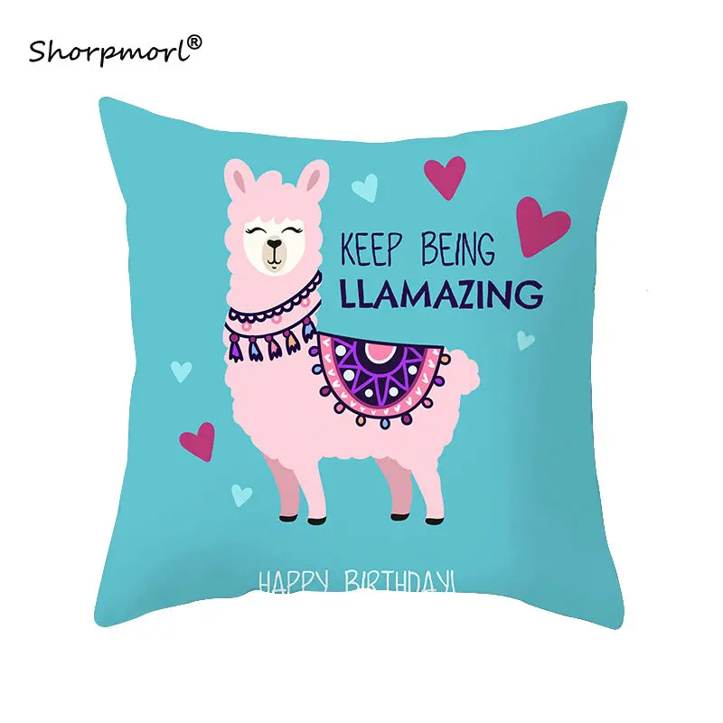 

2021 Home Decorative Cartoon Animals Throw Pillows Polyester Sofa Car Seat Pillowcase Alpaca Llama Cushion Covers 18*18 Inch