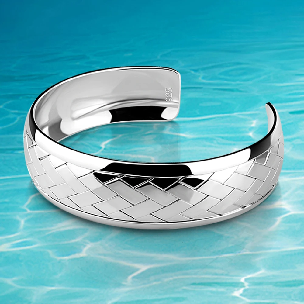 Модные ювелирные изделия браслет из чистого серебра 925 пробы для женщин широкий