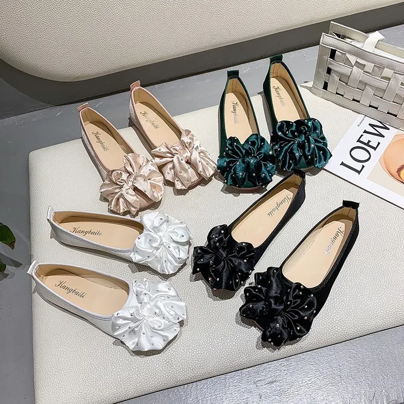 

New Autumn Winter Shoes for Women Shoes Crystal Bow Knot Slip on Shallow Casual Shoes Woman Flats Zapatos De Mujer Plus Size