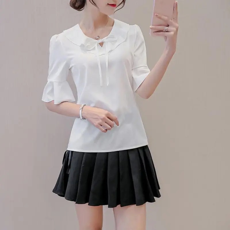 

Womens Tops And Blouses Summer Flare Sleeve Chiffon Blouse Shirt Women Tops Ladies Work Wear Office Blusa x