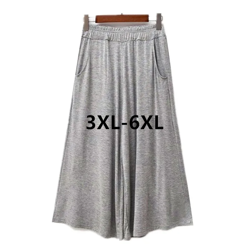 Nine-Point Pants Modal Plus Size Pajama Pants Elastic Loose Wide-Leg High Waist Flared Pant Women Sleepwear Home Pant 3XL-6XL