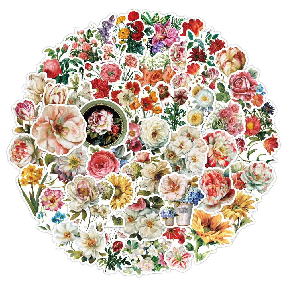 103050pcs beautiful colorful flower blooming stickers laptop guitar luggage waterproof graffiti sticker decal kid classic toys free global shipping