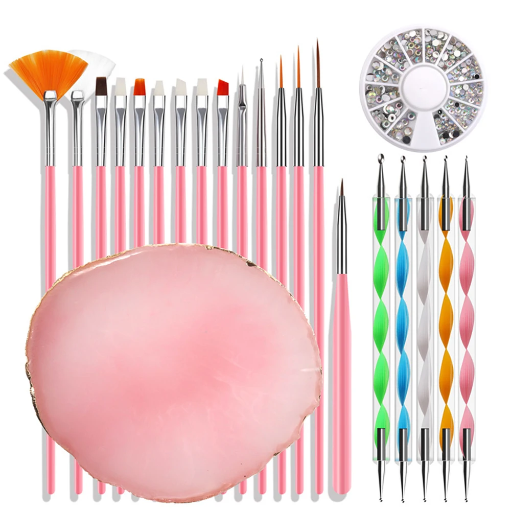 

15pcs Professional Nail Art Brush 5pcs Dotting Pens Nail Mixing Palette Nail Art Tools Kits Nails DIY Manicure Accessories