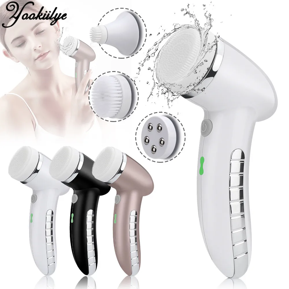 

Facial Cleansing Brush Silicone Ultrasonic Deep Pore Cleaning Cleaner Electric Waterproof Massage Facial Brush with 4 Heads