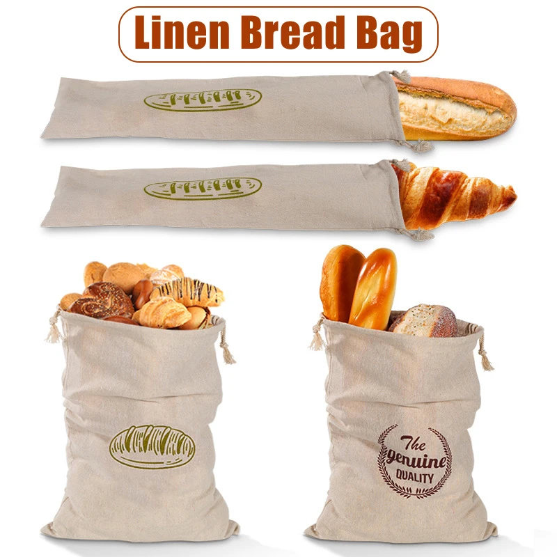 

4 pcs/set Linen Bread Bags Extra Large Natural Unbleached Bread Bags Reusable Drawstring Bag for Loaf Baker BJStore