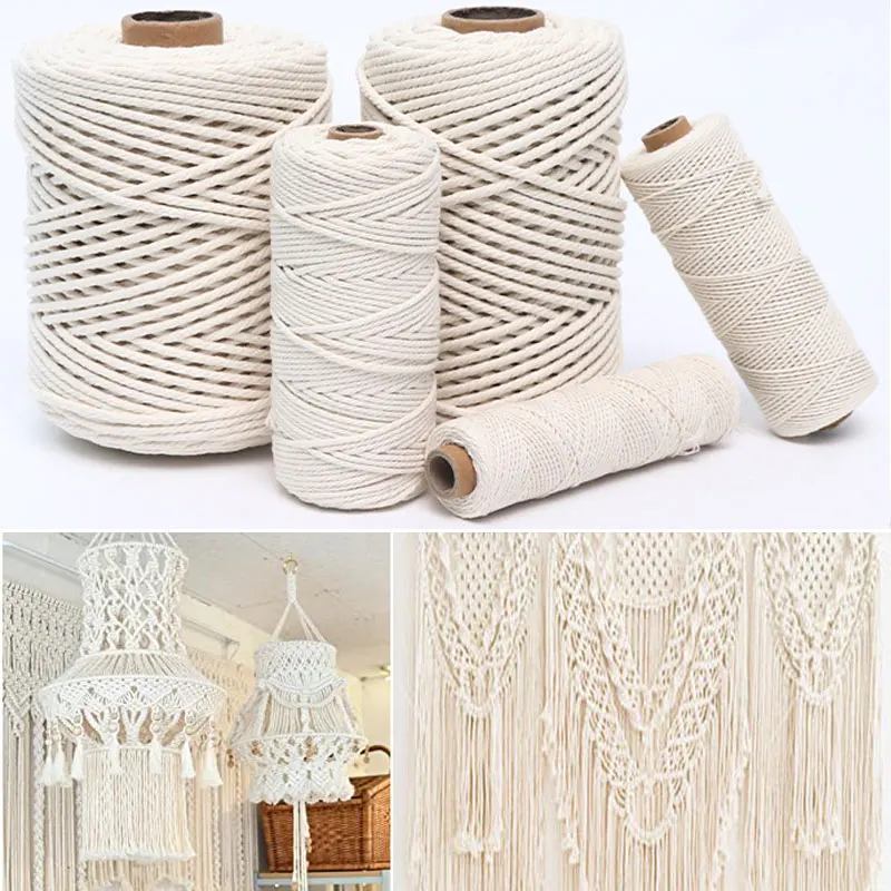 

2-100M Natural Cotton Twisted Rope 1/2/3/4/5/6/8/10mm Macrame Cotton Cord Twine String DIY Craft Knitting Christmas Wedding Deco