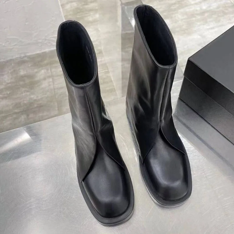 

2021 Famous Brand Fashion New Split Fork Pants Boots Women Chelsea Boots Real Leather Round Toe Ankle Boots Black Street Shoes