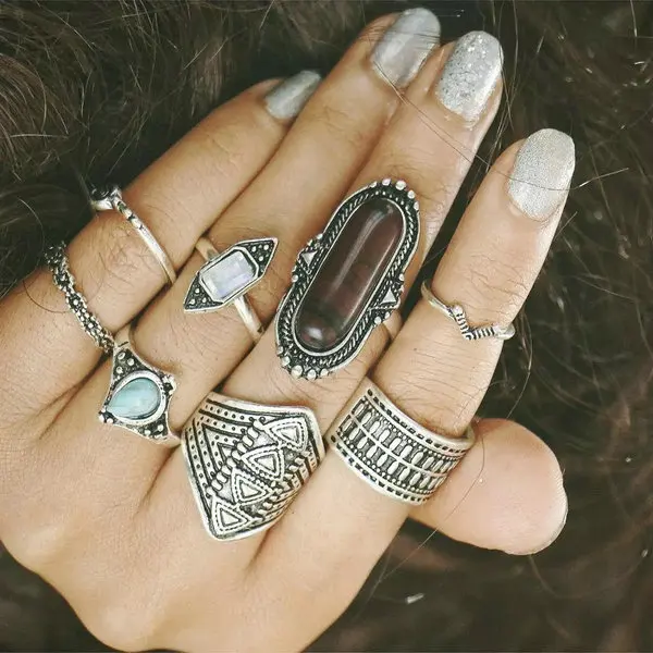 8 rings set Лидер продаж, женское кольцо с океанской звездой и луной, 13 шт. в наборе, ювелирные изделия, Ретро стиль, опал, корона, циркониевые кольца, модные женские аксессуары - Цвет основного камня: 8 rings set