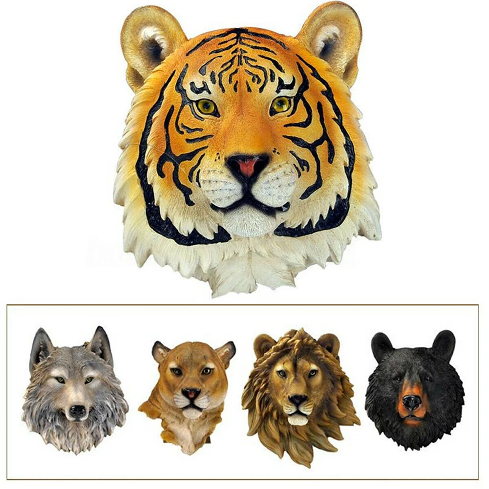 3D Animal Head Wolf Leopard Lion Bear Tiger Wall Ornaments Resin Wall Hanging Decoration in Nordic style Decor Gift for Home
