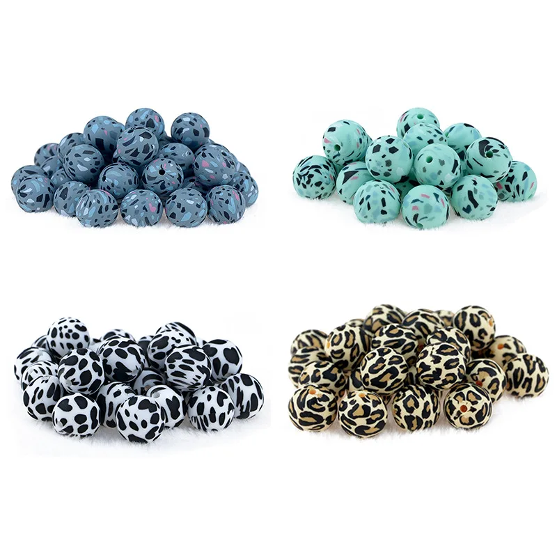 

DIY 10Pcs 15mm New Leopard Silicone Beads Baby Chew Beads For Baby Newborn Teething Nursing Kids Safe Food Grade Pacifier Clip