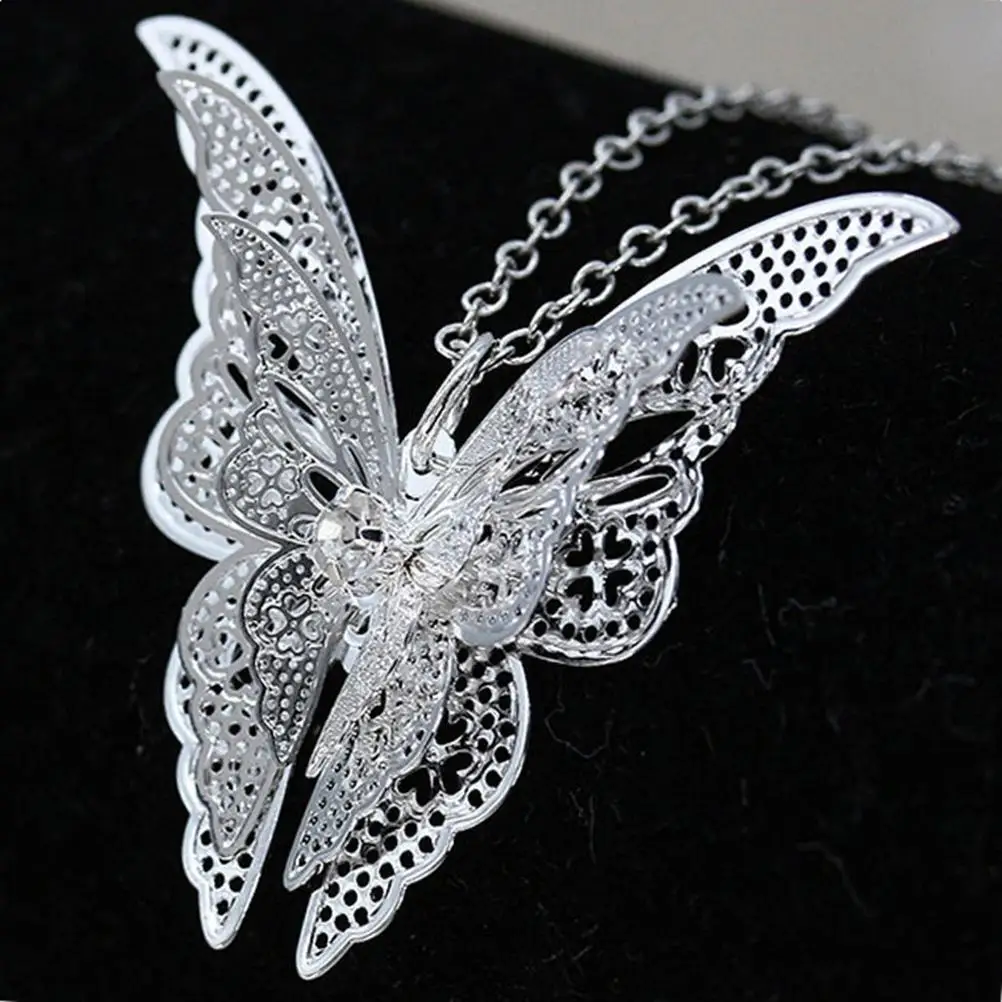3 Layer 3D Butterfly Long Necklaces New Sweater Pendants Collars Jewelry rystal Rhinestone Silver Plated 45*3.8cm/17.72*1.5in | Украшения и