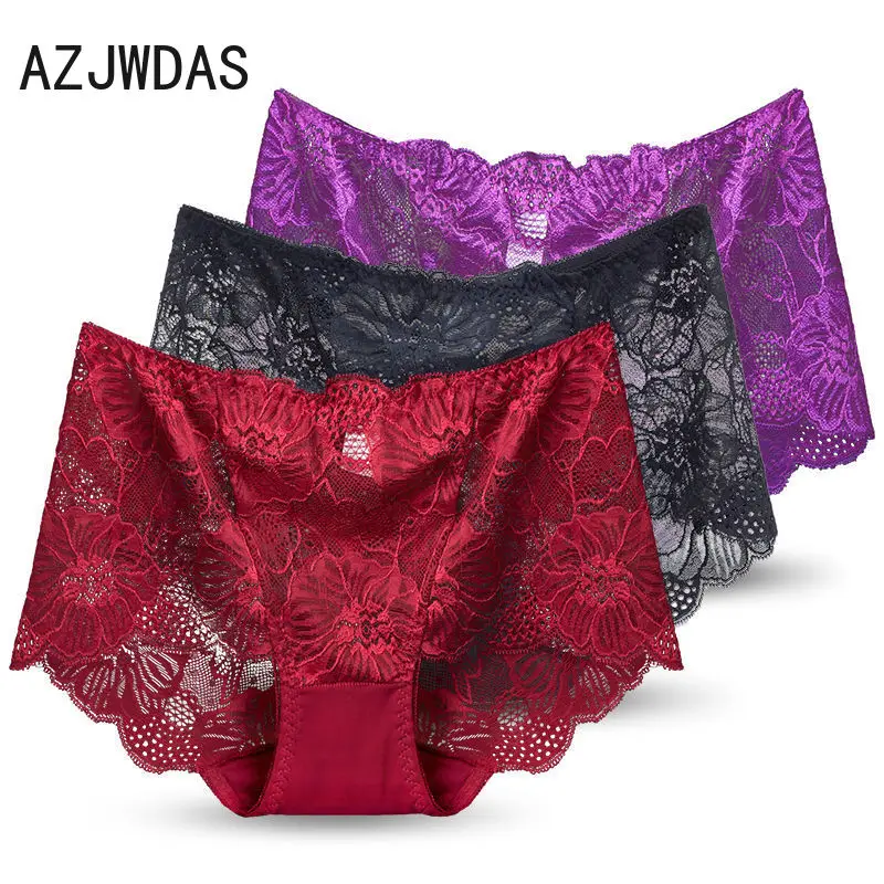 

AZJWDASLace hip-lifting hollow and fat ladies mid-waist briefs Sexy transparent breathable cotton underwear women sexy underwear