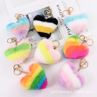 peach heart plush ball key chain lovers lazy rabbit hair ball lady handbag car key chain pendant children gift toy
