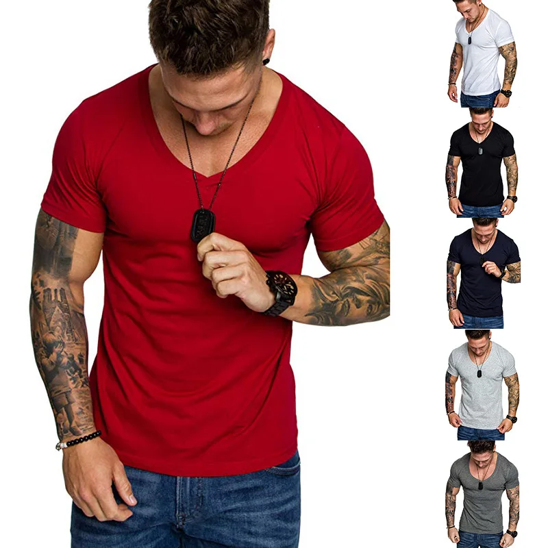 

Summer Brand Fashion Casual Short Sleeves T-Shirt Men V-neckHip Hop Streetwear Tops Tees Male Slim Funny T-Shirt Plus Size M-3XL