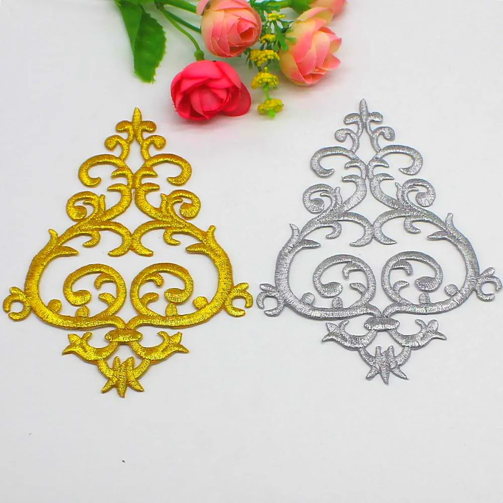 Золотые вышитые нашивки с цветами для косплея 14*10 см|Заплатки| |