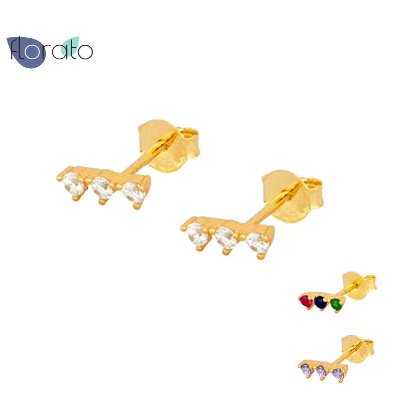 

2021 925 Sterling Silver Stud Earrings For Women Colorful Zircon Crystal Earring Piercing Cartilage Earings Fashion Jewelry A50