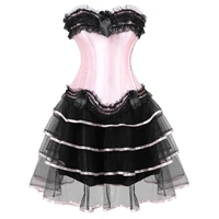 sexy pink corsets for women plus size costume overbust vintage corset dress set tutu corset victorian corset skirt lace
