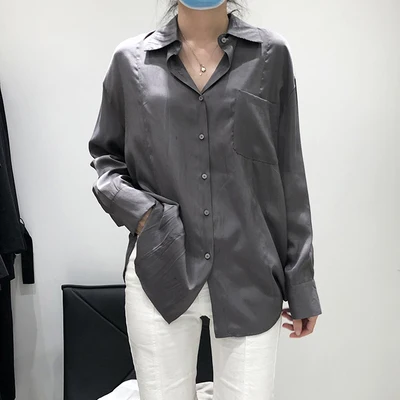 Рубашка женская с длинным рукавом модная базовая шелковая хлопковая
