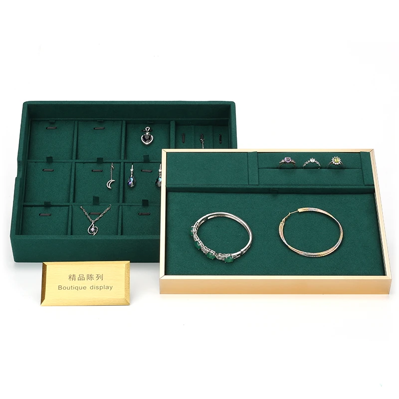 

green Two layers female earring jewelry display stand bracelet wedding ring pendent showcase jewellery organizer storage trays