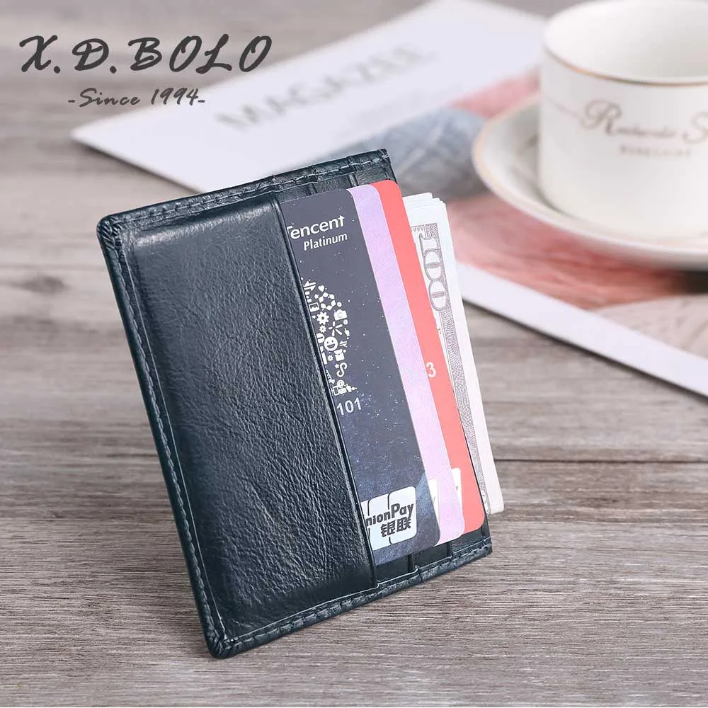 Green X. D. BOLO Rfid Тонкий кошелек, кредитная карта, мужские кошельки, мини натуральная кожа, держатель для карт, Женский кошелек, передний карман, кошелек - Цвет: Green
