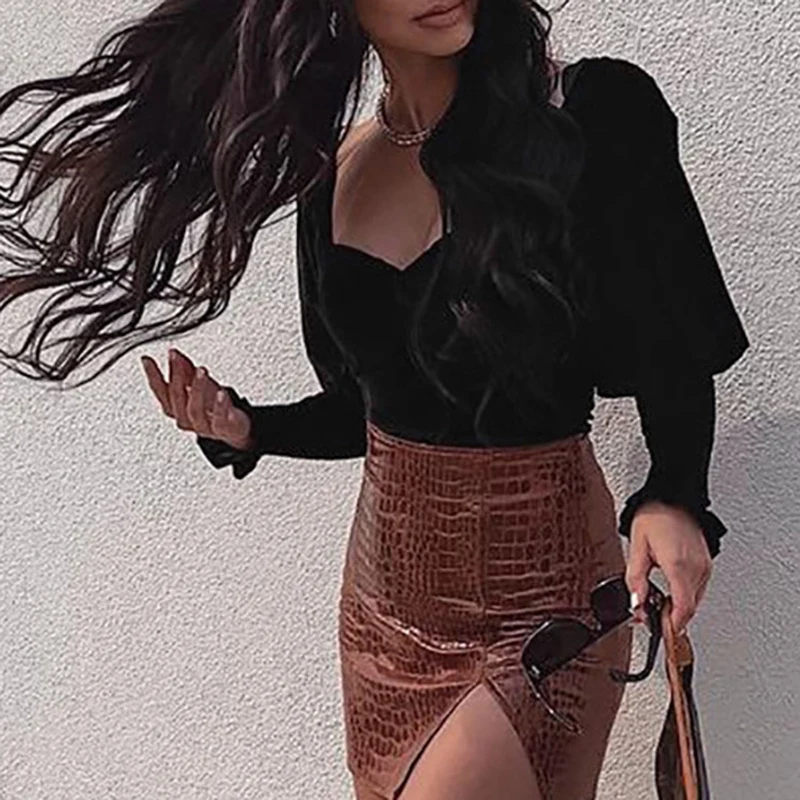 

Square Neck Lantern Sleeve Shirts for Women Vintage Sexy Black Velvet Corset Top with Sleeves Ladies Tops
