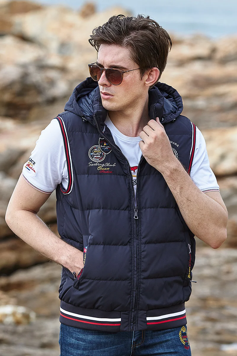 Мужской жилет зима 80% пуховик повседневный мужская куртка без рукавов теплый