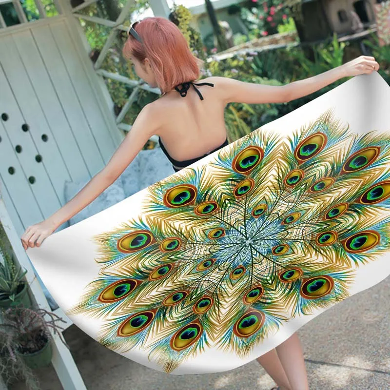 

Peacock feather No Sand Free Quick Dry Beach Towel Microfiber Bath Summer Cushion Swimming Fitness Yoga Bath Towels