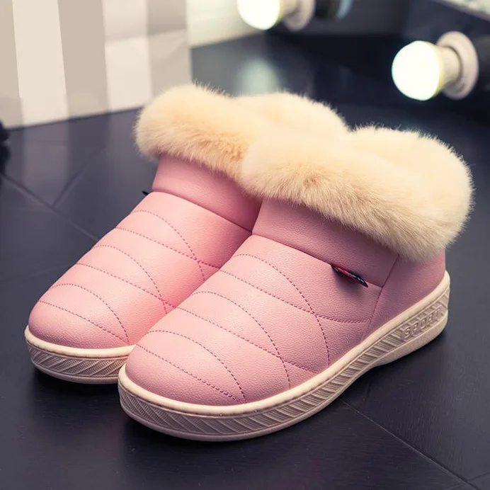 pink Женские ботинки; водонепроницаемые зимние теплые ботильоны на меху; теплая хлопковая обувь на толстой подошве для влюбленных пар; женская обувь; botas mujer Zapatos - Цвет: pink