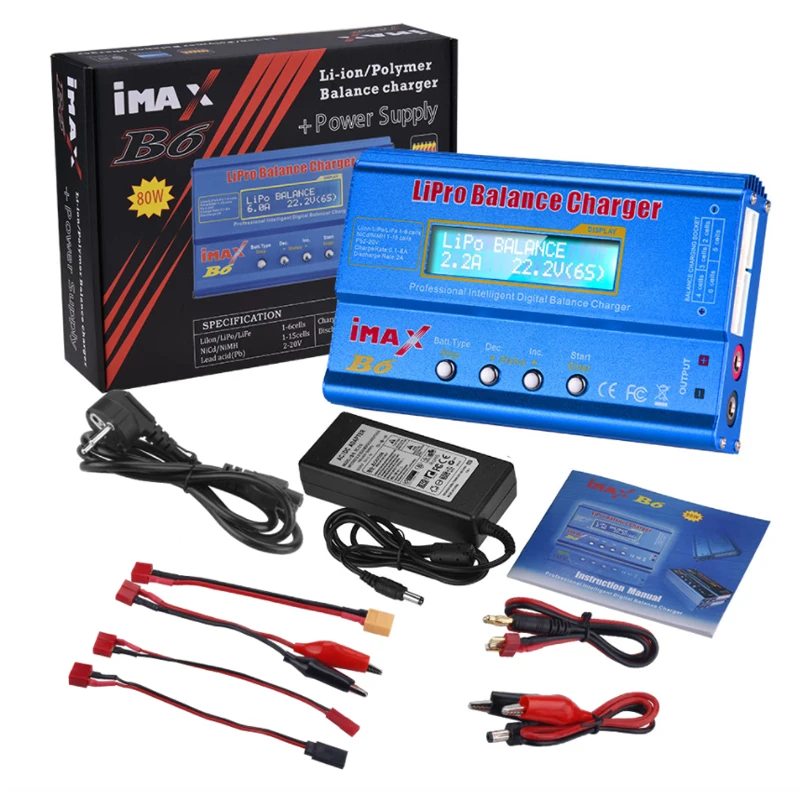 Горячая распродажа IMAX B6 80W Зарядное устройство для аккумуляторов Lipo NiMh Li-ion Ni-Cd Digital RC Lipro Balance Discharger + 15V 6A Адаптер.
