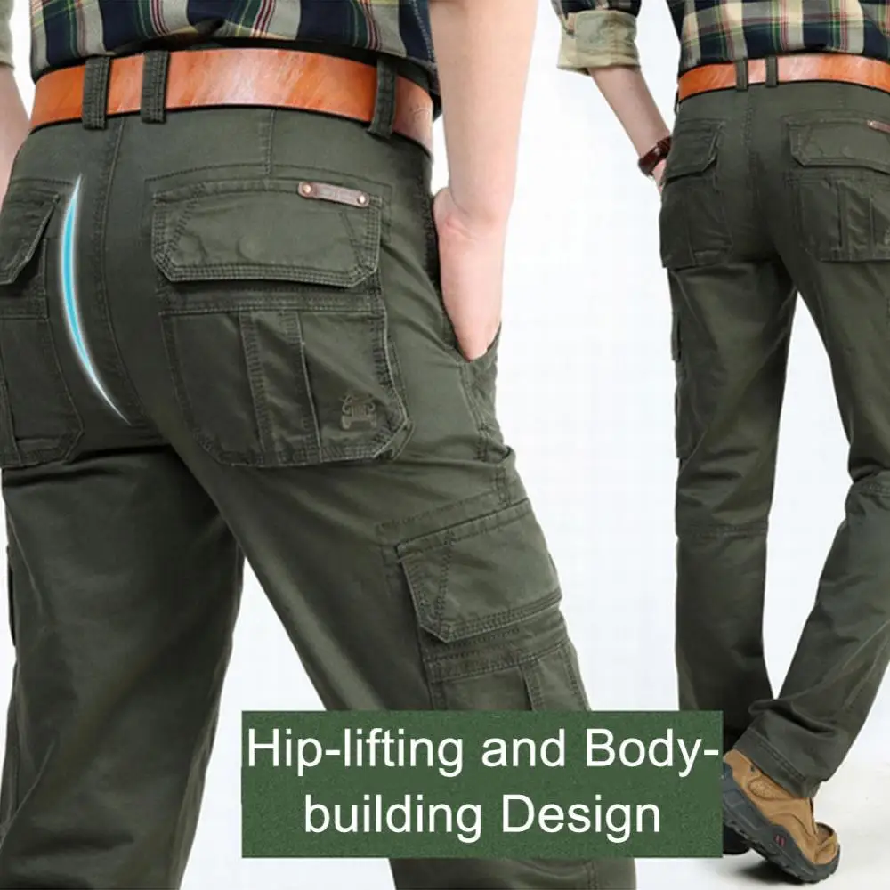 

70% Hot Sale Casual Men Pants Plus Size Men Overalls Solid Color Multi-pocket Straight Cargo Pants Trousers Outdoor Men's Pants