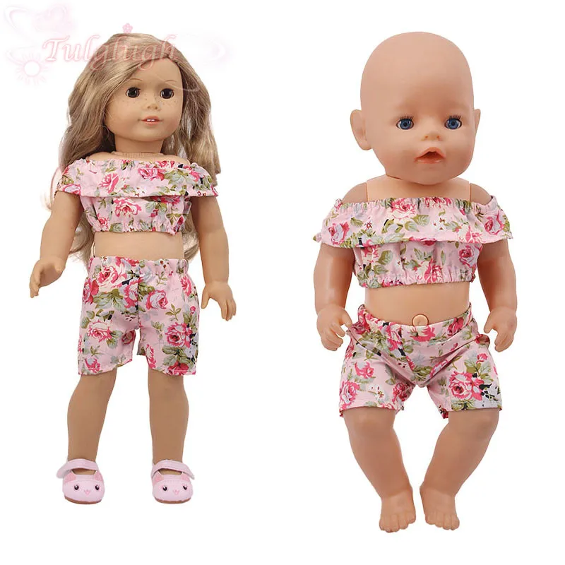 

Цветочный костюм с коротким рукавом и шортами, подходит для кукол-новорожденных, 18 дюймов, 43 см