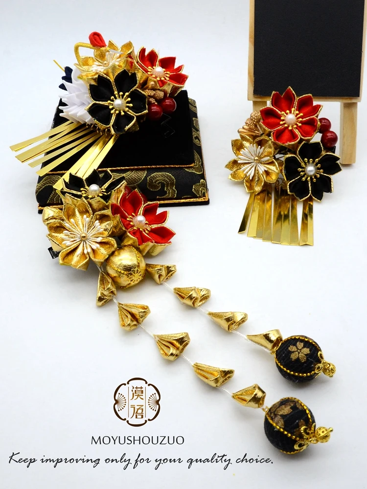 Заколка для волос ручной работы аксессуары косплея Kanzashi Sakura Цветы кисточки Tsumami